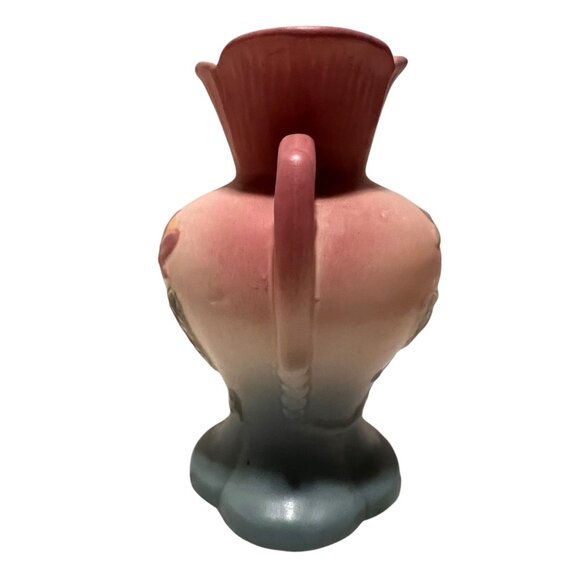 Vintage Hull Pottery USA Magnolia Vase Pink & Blue Dual Handle Floral Design 6.5 - Picture 3 of 6